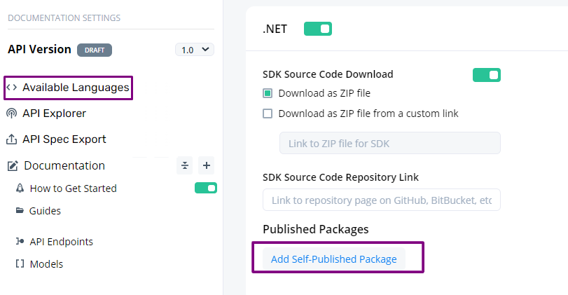 APIMatic Add Self-Published Package
